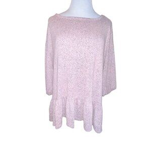 Kim & Cami Women Medium Purple Babydoll Ruffled Peplum Round Neck Sweater Top